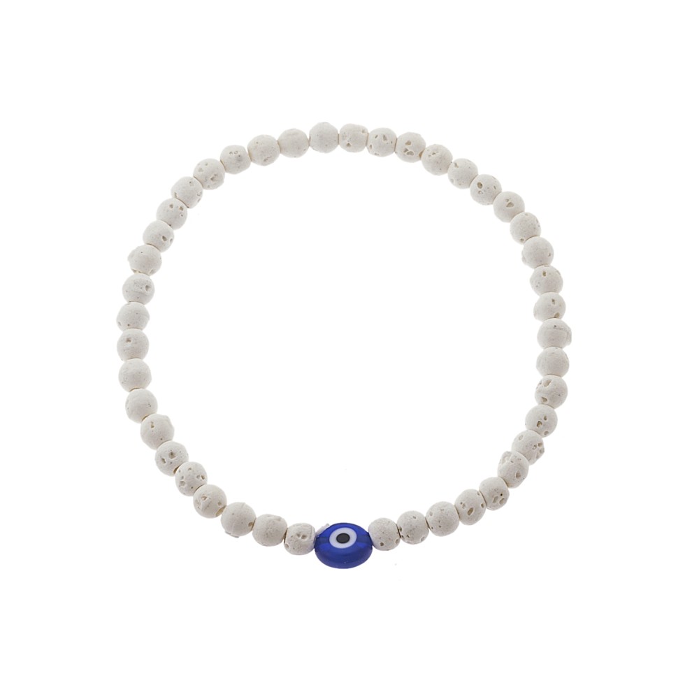 Βραχιόλι Senza Men's, λάστιχο με μπλε ματάκι και λευκές πέτρες από Λάβα 0.4 cm - SSD5544-1