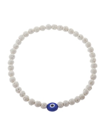 Βραχιόλι Senza Men's, λάστιχο με μπλε ματάκι και λευκές πέτρες από Λάβα 0.4 cm - SSD5544-1