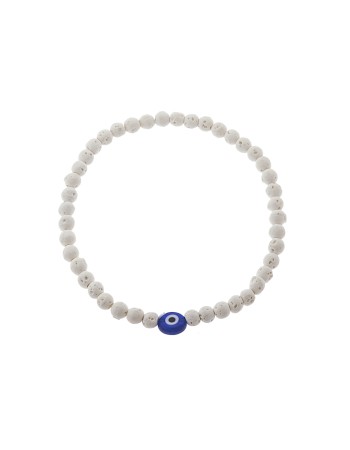 Βραχιόλι Senza Men's, λάστιχο με μπλε ματάκι και λευκές πέτρες από Λάβα 0.4 cm - SSD5544-1