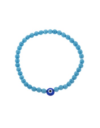 Βραχιόλι Senza Men's, λάστιχο με μπλε ματάκι και τυρκουάζ πέτρες από Λάβα 0.4 cm - SSD5544-3