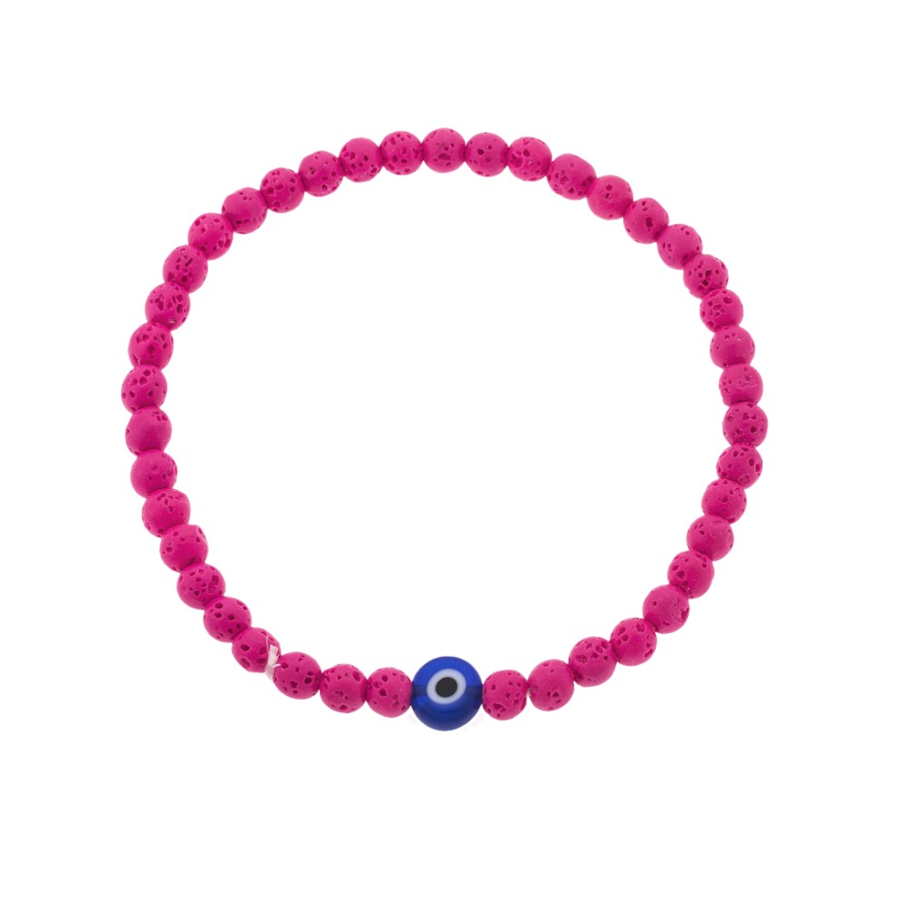 Βραχιόλι Senza Men's, λάστιχο με μπλε ματάκι και φούξια πέτρες από Λάβα 0.4 cm - SSD5544-5