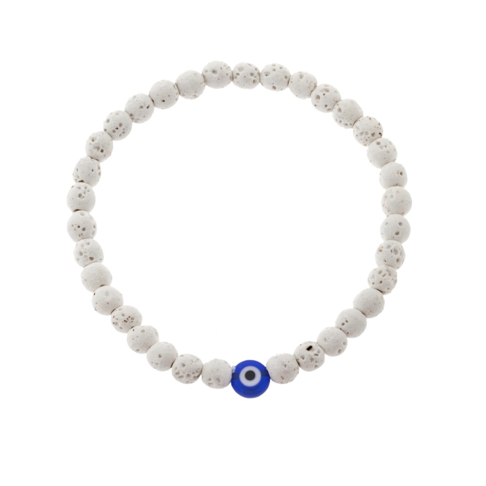 Βραχιόλι Senza Men's, λάστιχο με μπλε ματάκι και λευκές πέτρες από Λάβα 0.6 cm - SSD5545-1