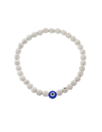 Βραχιόλι Senza Men's, λάστιχο με μπλε ματάκι και λευκές πέτρες από Λάβα 0.6 cm - SSD5545-1