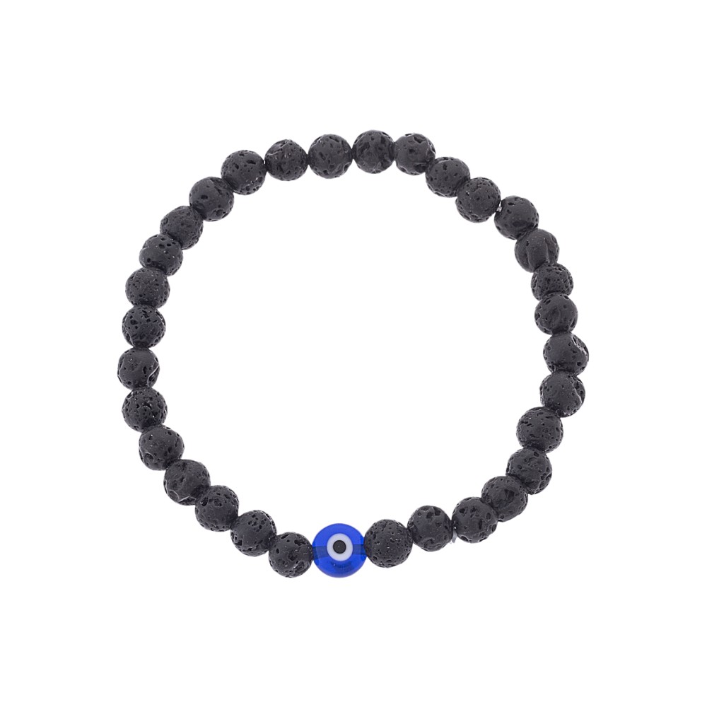 Βραχιόλι Senza Men's, λάστιχο με μπλε ματάκι και μαύρες πέτρες από Λάβα 0.6 cm - SSD5545