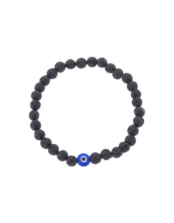 Βραχιόλι Senza Men's, λάστιχο με μπλε ματάκι και μαύρες πέτρες από Λάβα 0.6 cm - SSD5545