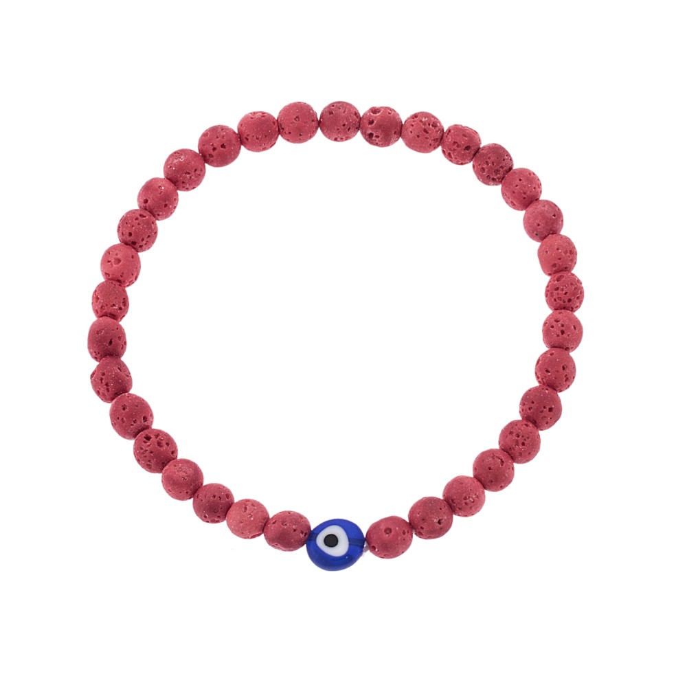 Βραχιόλι Senza Men's, λάστιχο με μπλε ματάκι και κόκκινες πέτρες από Λάβα 0.6 cm - SSD5545-4