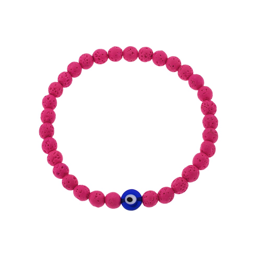 Βραχιόλι Senza Men's, λάστιχο με μπλε ματάκι και φούξια πέτρες από Λάβα 0.6 cm - SSD5545-5