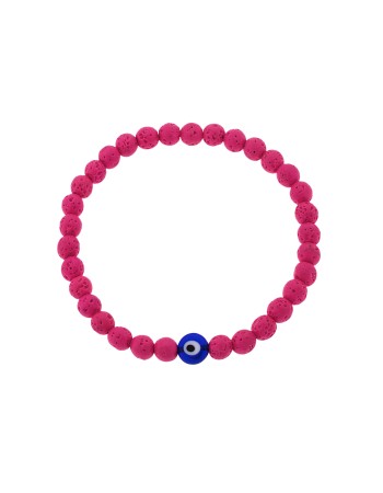 Βραχιόλι Senza Men's, λάστιχο με μπλε ματάκι και φούξια πέτρες από Λάβα 0.6 cm - SSD5545-5