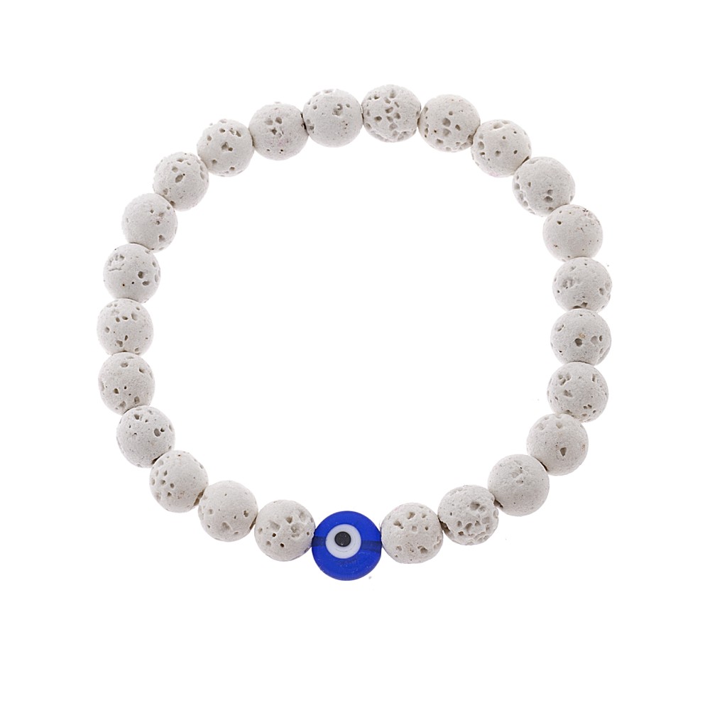 Βραχιόλι Senza Men's, λάστιχο με μπλε ματάκι και λευκές πέτρες από Λάβα 0.8 cm - SSD5546-1