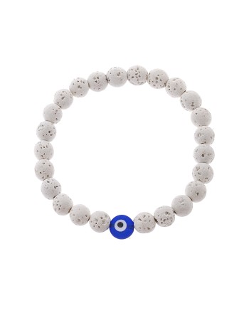 Βραχιόλι Senza Men's, λάστιχο με μπλε ματάκι και λευκές πέτρες από Λάβα 0.8 cm - SSD5546-1