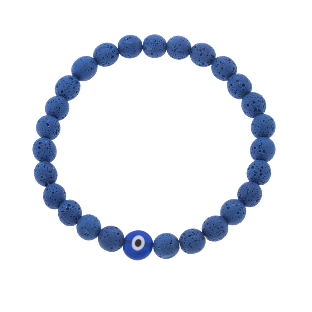 Βραχιόλι Senza Men's, λάστιχο με μπλε ματάκι και μπλε πέτρες από Λάβα 0.8 cm - SSD5546-2