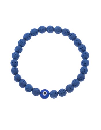 Βραχιόλι Senza Men's, λάστιχο με μπλε ματάκι και μπλε πέτρες από Λάβα 0.8 cm - SSD5546-2