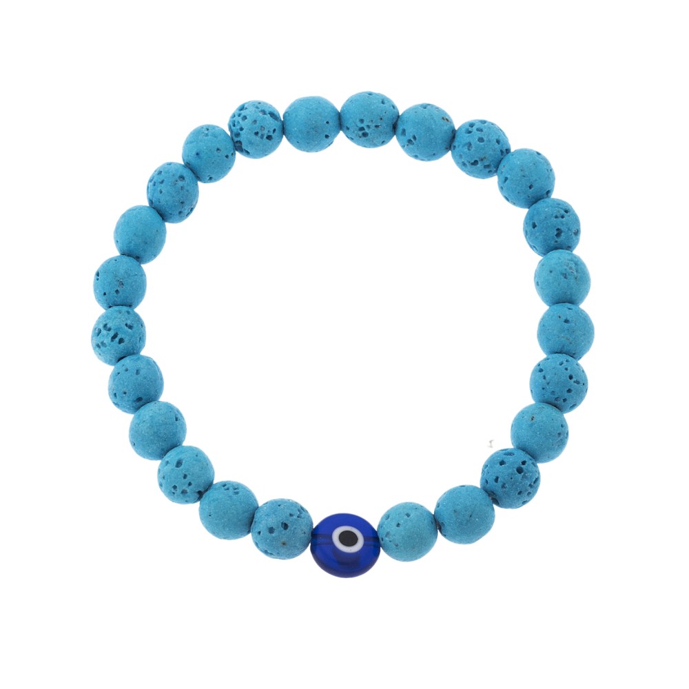 Βραχιόλι Senza Men's, λάστιχο με μπλε ματάκι και τυρκουάζ πέτρες από Λάβα 0.8 cm - SSD5546-3