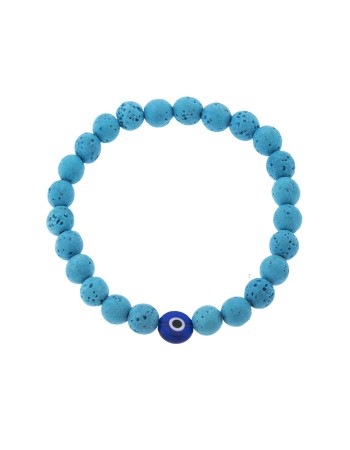 Βραχιόλι Senza Men's, λάστιχο με μπλε ματάκι και τυρκουάζ πέτρες από Λάβα 0.8 cm - SSD5546-3