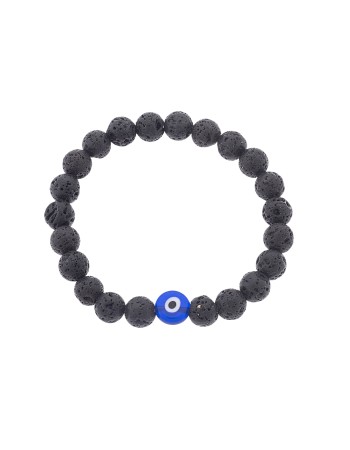 Βραχιόλι Senza Men's, λάστιχο με μπλε ματάκι και μαύρες πέτρες από Λάβα 0.8 cm - SSD5546