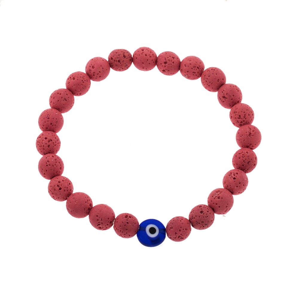 Βραχιόλι Senza Men's, λάστιχο με μπλε ματάκι και κόκκινες πέτρες από Λάβα 0.8 cm - SSD5546-4