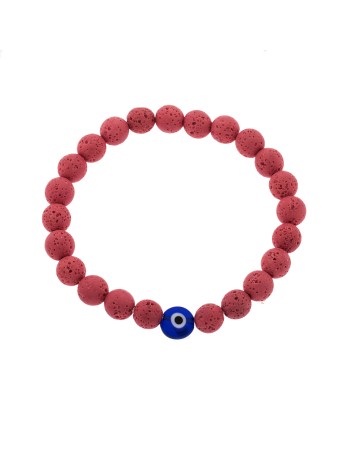 Βραχιόλι Senza Men's, λάστιχο με μπλε ματάκι και κόκκινες πέτρες από Λάβα 0.8 cm - SSD5546-4