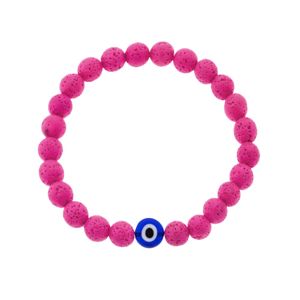 Βραχιόλι Senza Men's, λάστιχο με μπλε ματάκι και φούξια πέτρες από Λάβα 0.8 cm - SSD5546-5
