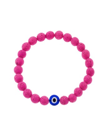 Βραχιόλι Senza Men's, λάστιχο με μπλε ματάκι και φούξια πέτρες από Λάβα 0.8 cm - SSD5546-5