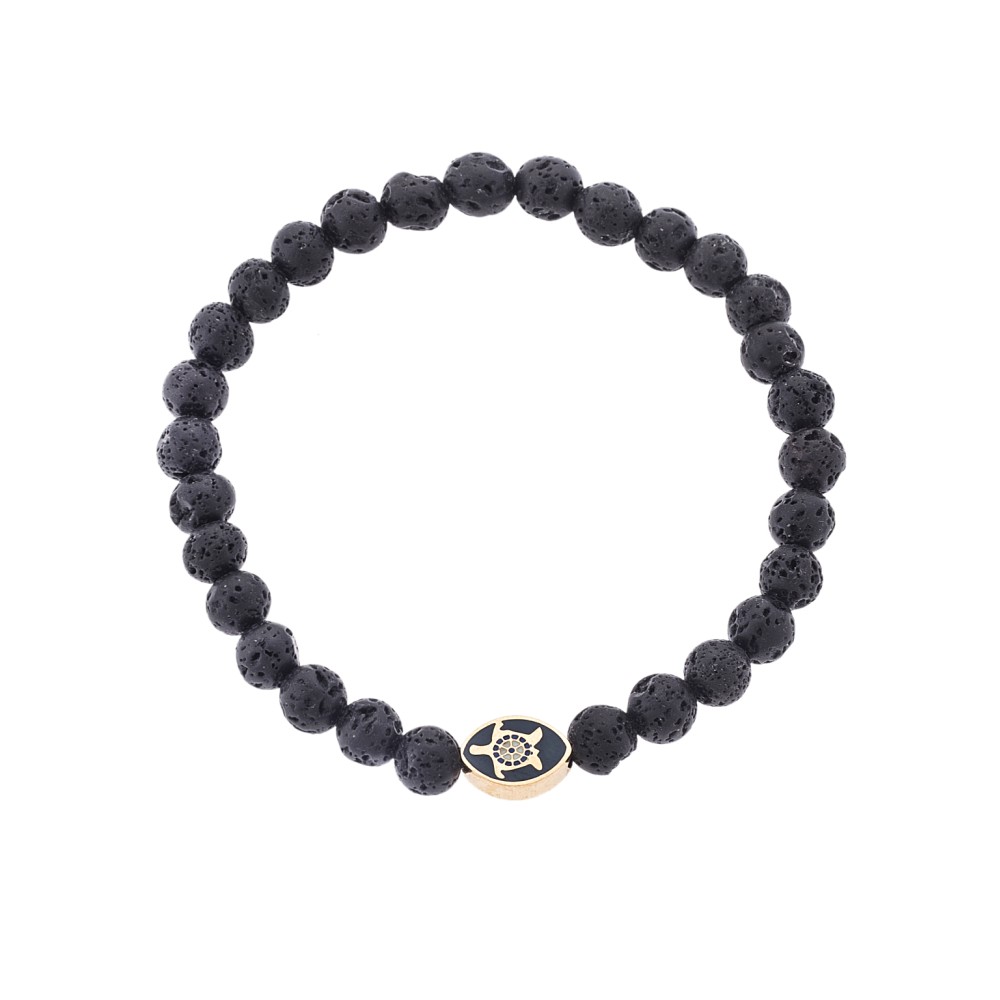 Βραχιόλι Senza Men's, λάστιχο με χρυσή χελώνα και πέτρες από Λάβα 0.6 cm - SSD5547-1GLV