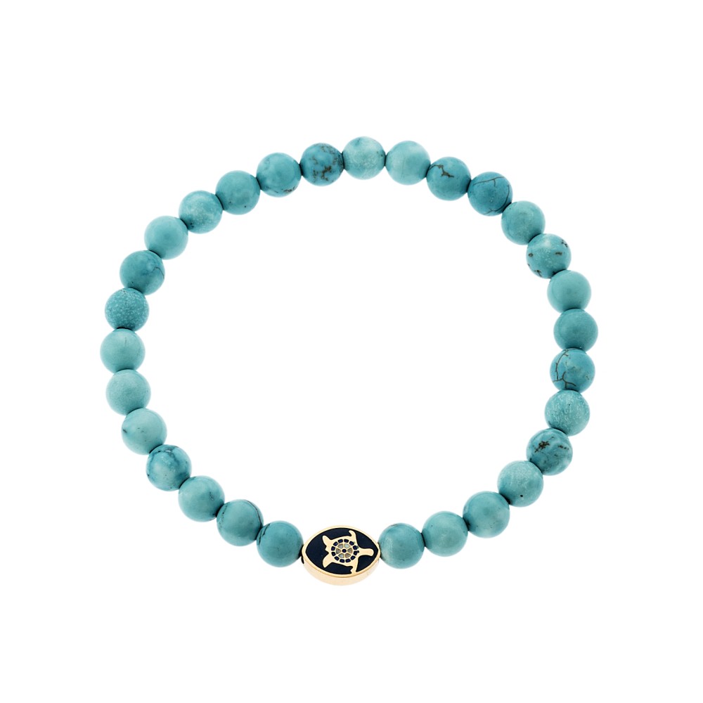 Βραχιόλι Senza Men's, λάστιχο με χρυσή χελώνα και πέτρες από τυρκουάζ 0.6 cm - SSD5547-1GTQ