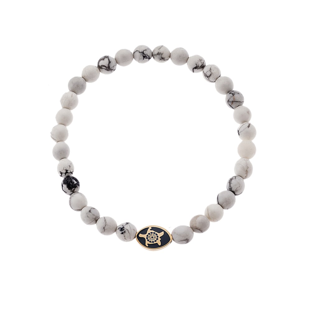 Βραχιόλι Senza Men's, λάστιχο με χρυσή χελώνα και πέτρες από λευκό χαολίτη 0.6 cm - SSD5547-1GWH