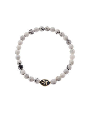 Βραχιόλι Senza Men's, λάστιχο με χρυσή χελώνα και πέτρες από λευκό χαολίτη 0.6 cm - SSD5547-1GWH