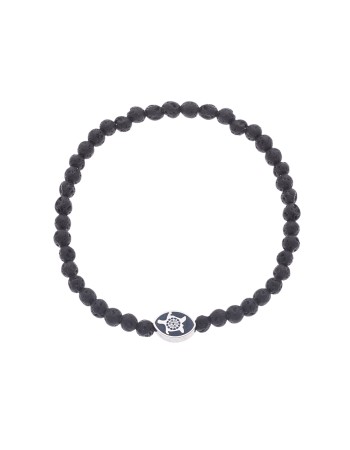 Βραχιόλι Senza Men's, λάστιχο με ασημί χελώνα και πέτρες από Λάβα 0.4 cm - SSD5547SLV