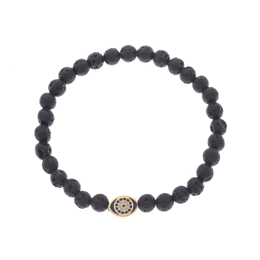 Βραχιόλι Senza Men's, λάστιχο με χρυσό μάτι και πέτρες από Λάβα 0.6 cm - SSD5548-1GLV