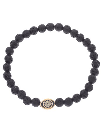Βραχιόλι Senza Men's, λάστιχο με χρυσό μάτι και πέτρες από Λάβα 0.6 cm - SSD5548-1GLV