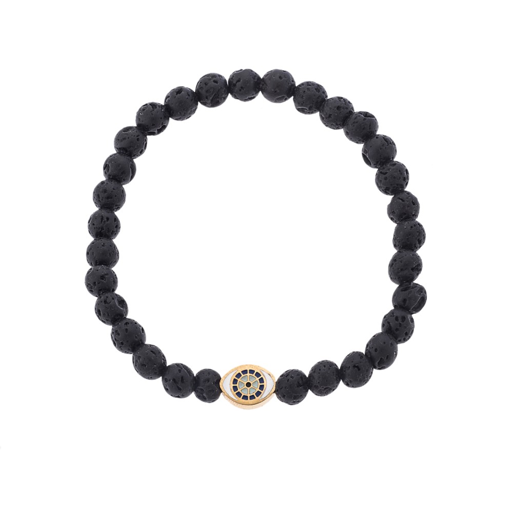 Βραχιόλι Senza Men's, λάστιχο με χρυσό μάτι και πέτρες από Λάβα 0.6 cm - SSD5548-1GLV