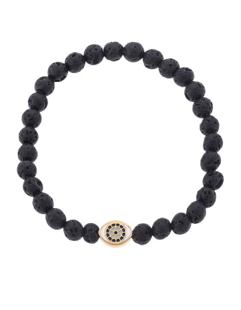 Βραχιόλι Senza Men's, λάστιχο με χρυσό μάτι και πέτρες από Λάβα 0.6 cm - SSD5548-1GLV