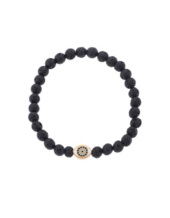 Βραχιόλι Senza Men's, λάστιχο με χρυσό μάτι και πέτρες από Λάβα 0.6 cm - SSD5548-1GLV