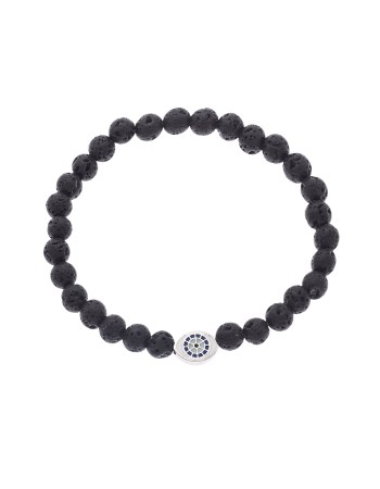 Βραχιόλι Senza Men's, λάστιχο με ασημί μάτι και πέτρες από Λάβα 0.6 cm - SSD5548-1SLV