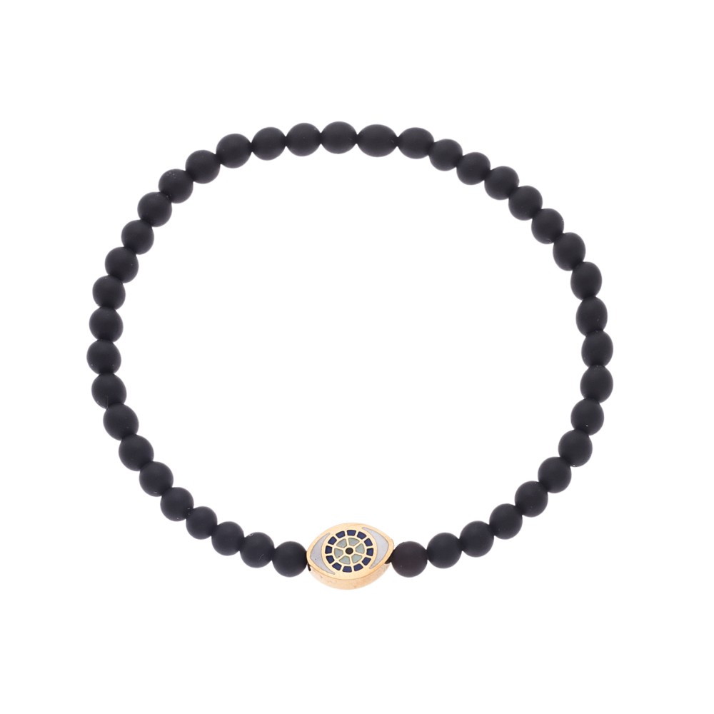 Βραχιόλι Senza Men's, λάστιχο με χρυσό μάτι και πέτρες από Όνυχα 0.4 cm - SSD5548GBK