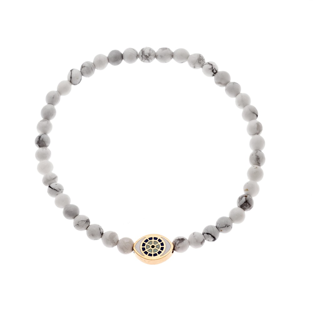 Βραχιόλι Senza Men's, λάστιχο με χρυσό μάτι και πέτρες από λευκό χαολίτη 0.4 cm - SSD5548GWH