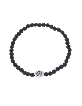 Βραχιόλι Senza Men's, λάστιχο με ασημί μάτι και πέτρες από Λάβα 0.4 cm - SSD5548SLV