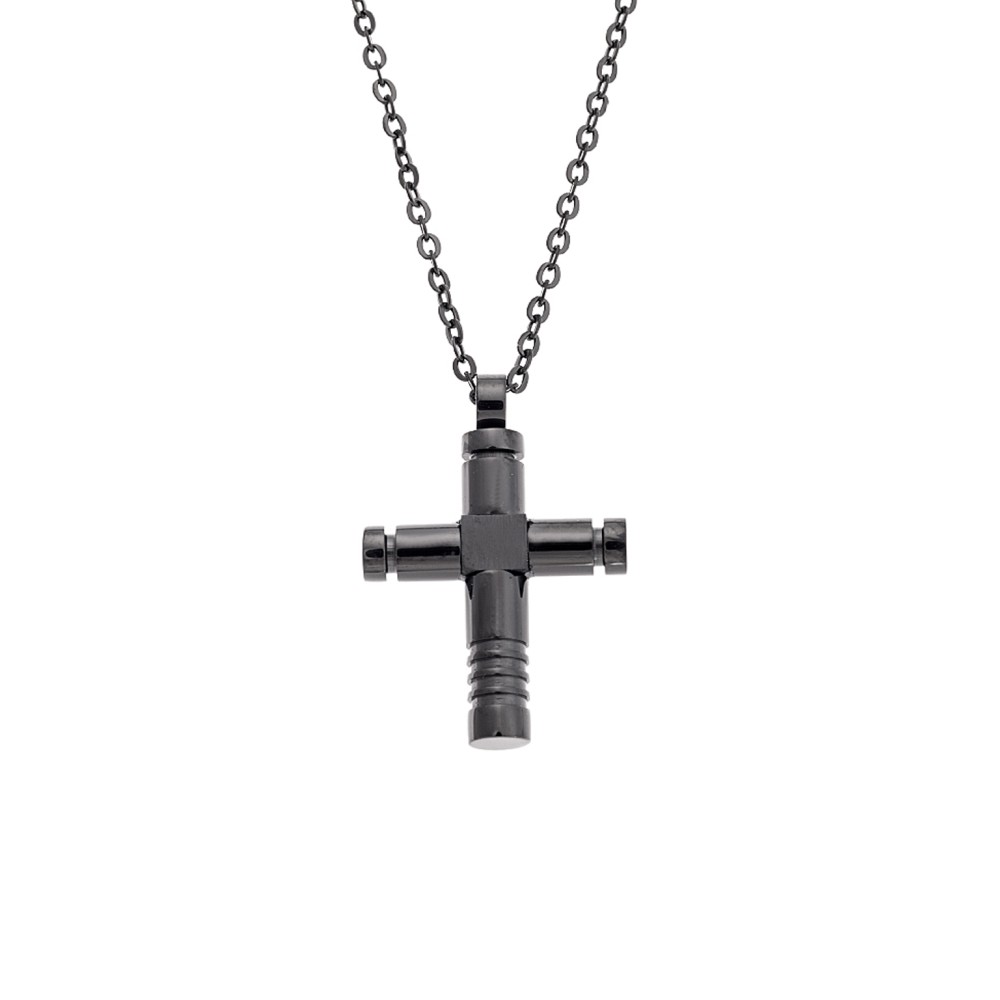 Κολιέ Senza Men's Steel, Σταυρός από Ατσάλι σε μαύρο χρώμα - SSD5549BK