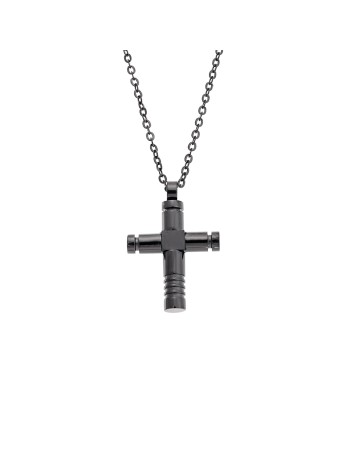 Κολιέ Senza Men's Steel, Σταυρός από Ατσάλι σε μαύρο χρώμα - SSD5549BK