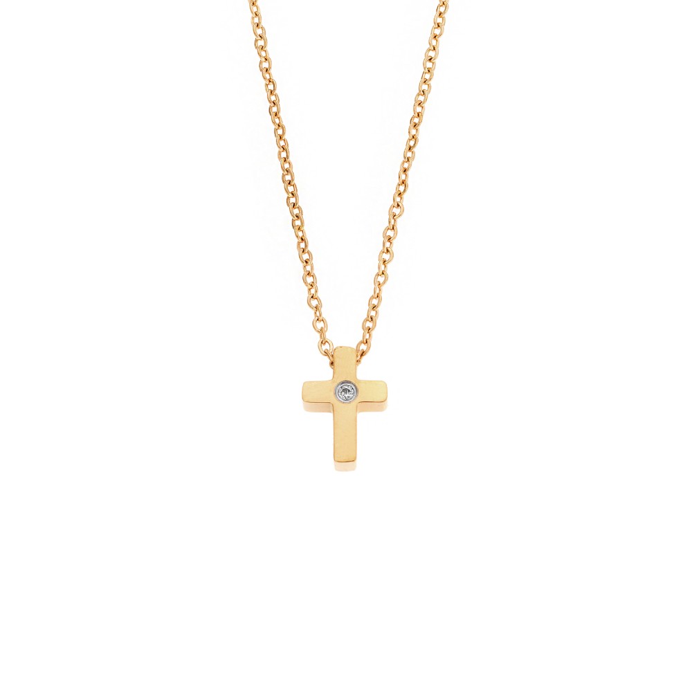 Κολιέ Senza Steel, Σταυρός από επιχρυσωμένο Ατσάλι με πέτρα - SSD5550GD