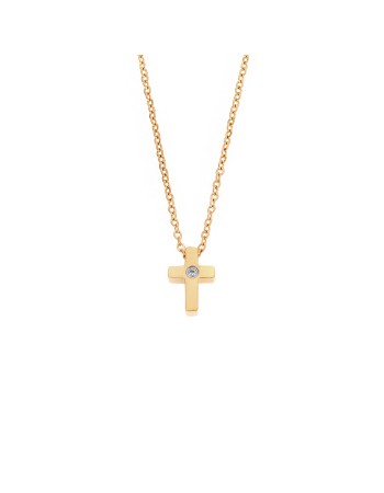 Κολιέ Senza Steel, Σταυρός από επιχρυσωμένο Ατσάλι με πέτρα - SSD5550GD
