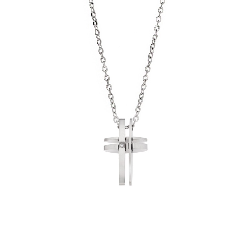 Κολιέ Senza Men's Steel, Σταυρός από Ατσάλι με πέτρα - SSD5554SR