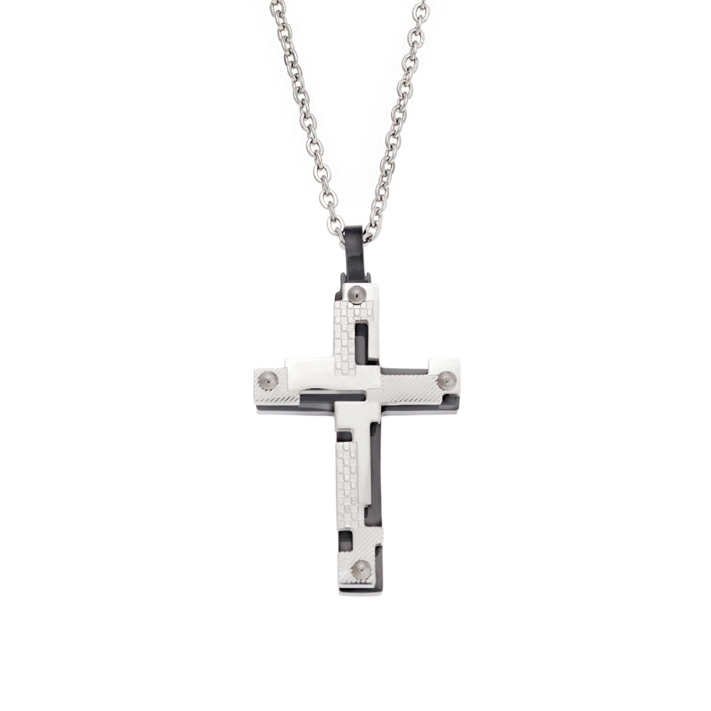 Μοτίφ Senza Men's Steel, Δίχρωμος Σταυρός από Ατσάλι - SSD5564SBK