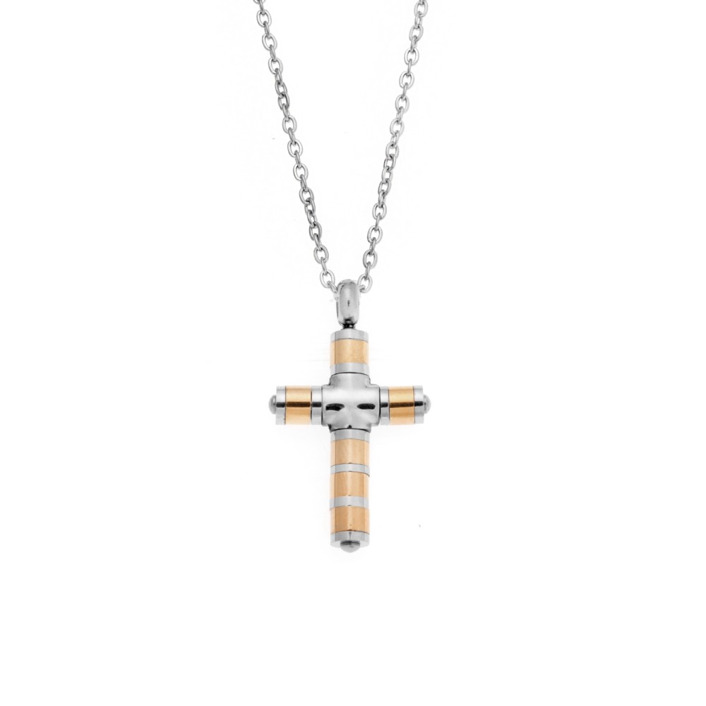 Κολιέ Senza Men's Steel, Δίχρωμος Σταυρός από Ατσάλι - SSD5572SGD