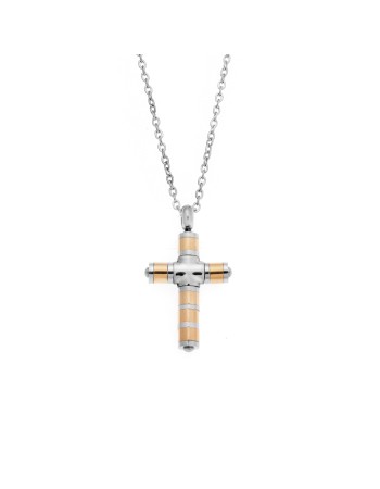 Κολιέ Senza Men's Steel, Δίχρωμος Σταυρός από Ατσάλι - SSD5572SGD
