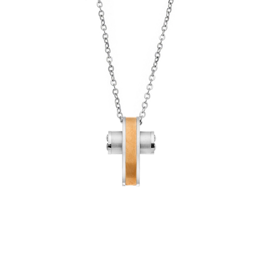 Κολιέ Senza Men's Steel, Δίχρωμος Σταυρός από Ατσάλι - SSD5573SGD
