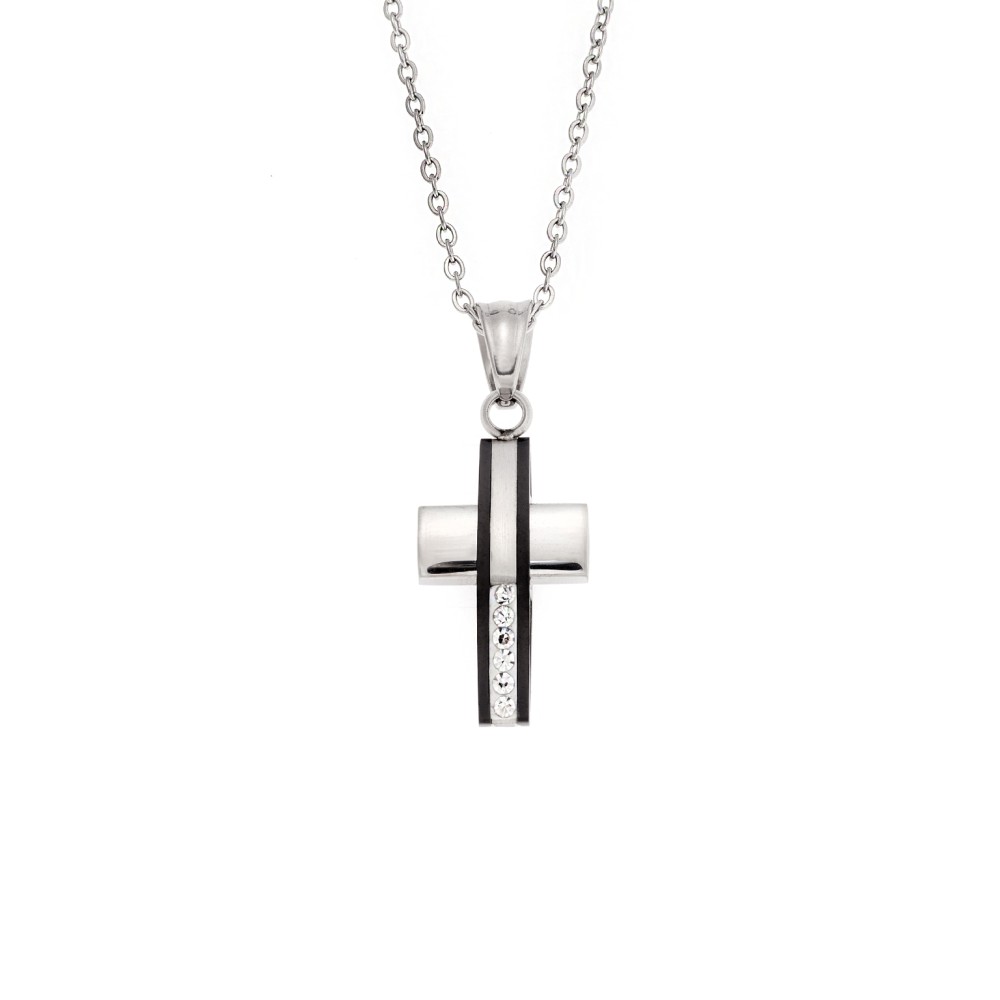 Κολιέ Senza Steel, Δίχρωμος Σταυρός από Ατσάλι - SSD5574SBK
