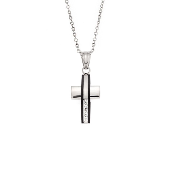Κολιέ Senza Steel, Δίχρωμος Σταυρός από Ατσάλι - SSD5574SBK
