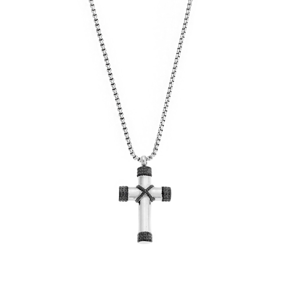 Κολιέ Senza Men's Steel, Δίχρωμος Σταυρός από Ατσάλι - SSD5575SBK