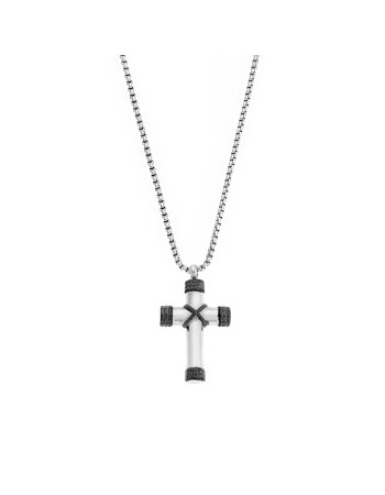 Κολιέ Senza Men's Steel, Δίχρωμος Σταυρός από Ατσάλι - SSD5575SBK